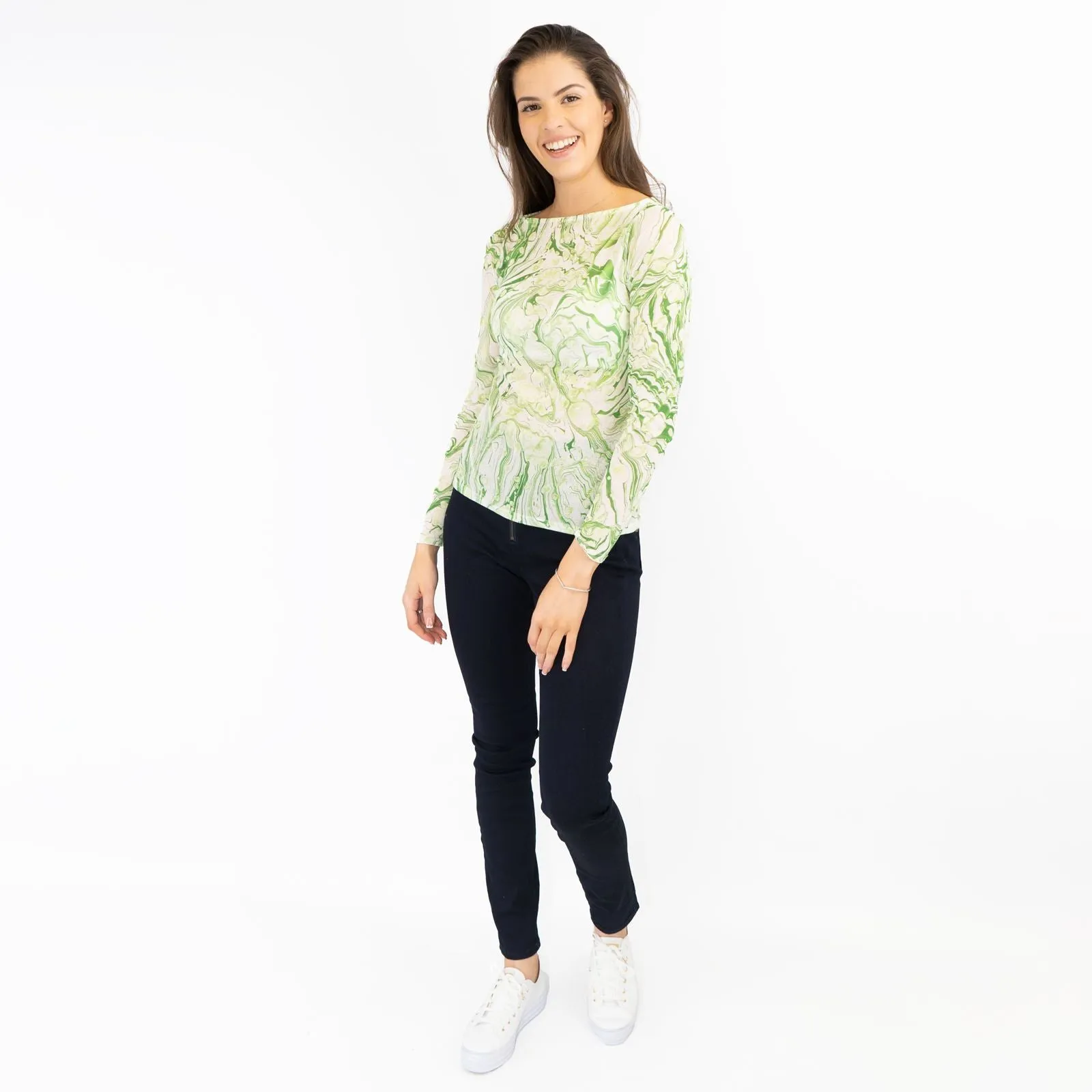 Karen Millen Green Abstract Print Long Sleeve Tops