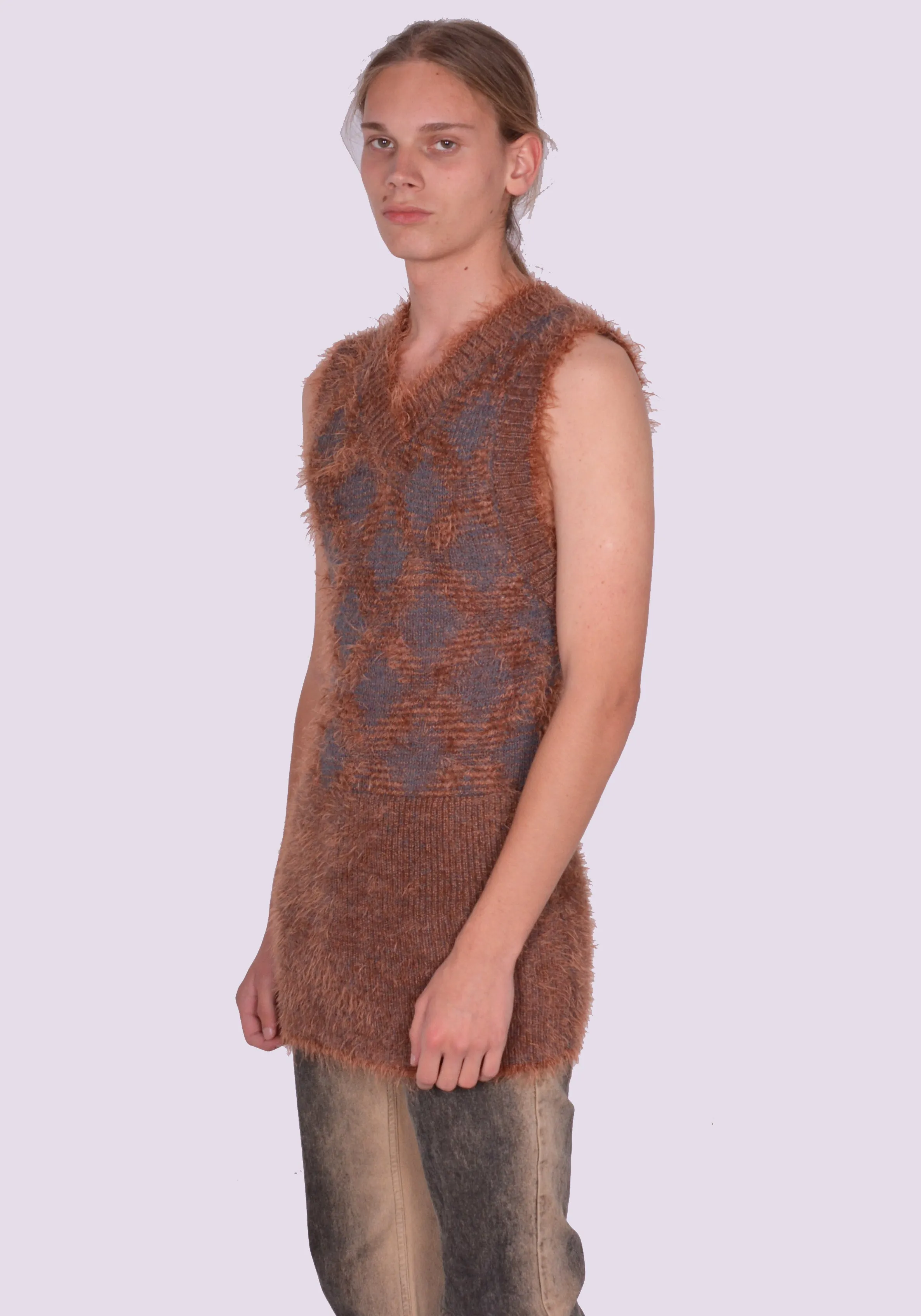 KNWLS FW23-POGOD0MELS HAIRY V-NECK SLEEVELESS DRESS MELANGE SLATE