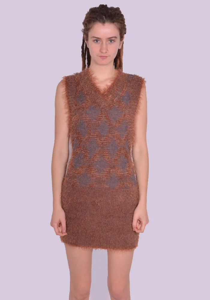 KNWLS FW23-POGOD0MELS HAIRY V-NECK SLEEVELESS DRESS MELANGE SLATE