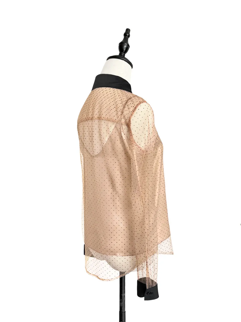 Last Chance! Mesh Polka Dot Contrast Detail Blouse (With Camisole Lining)