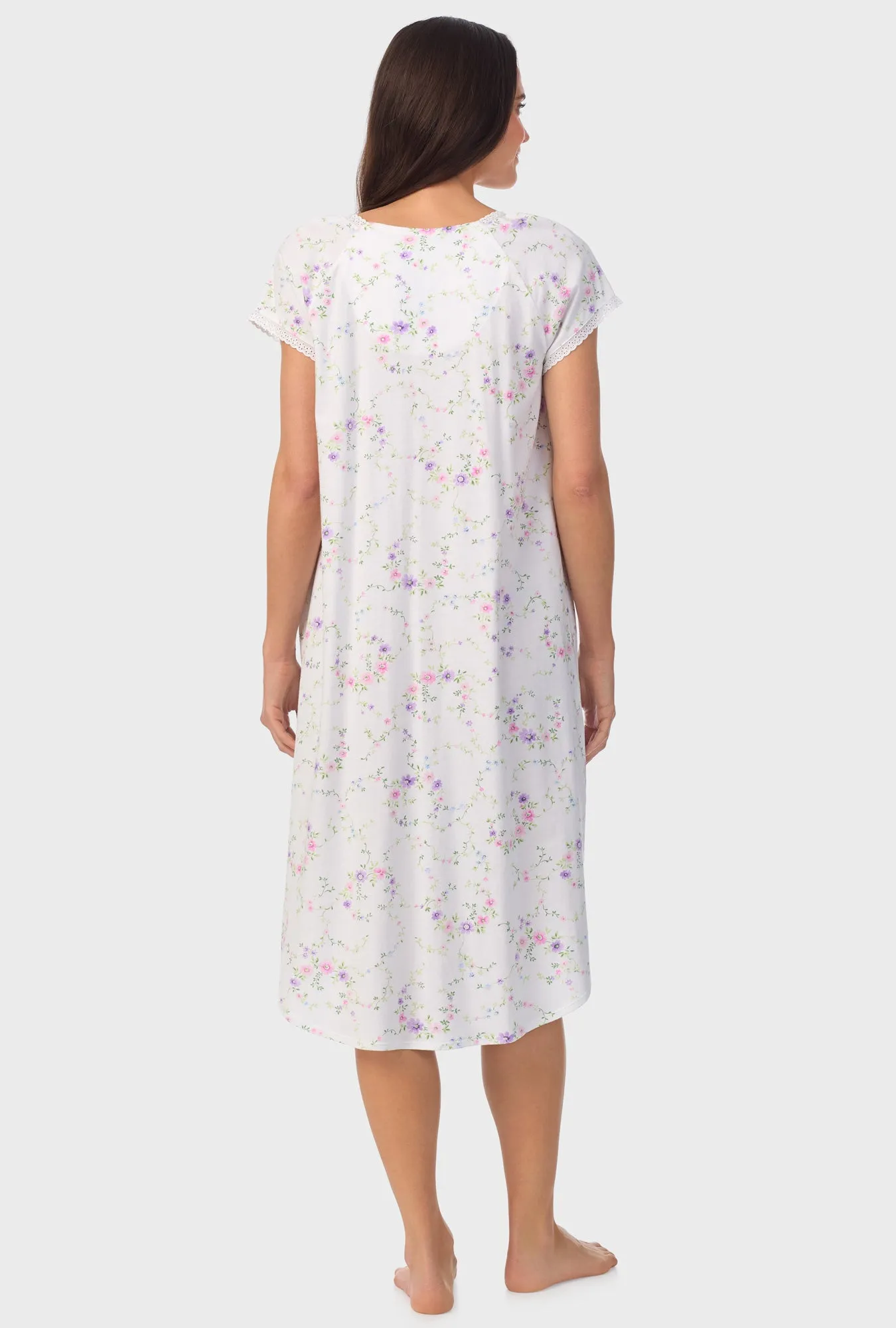 Lilac and Cherry Floral Cap Sleeve Nightgown