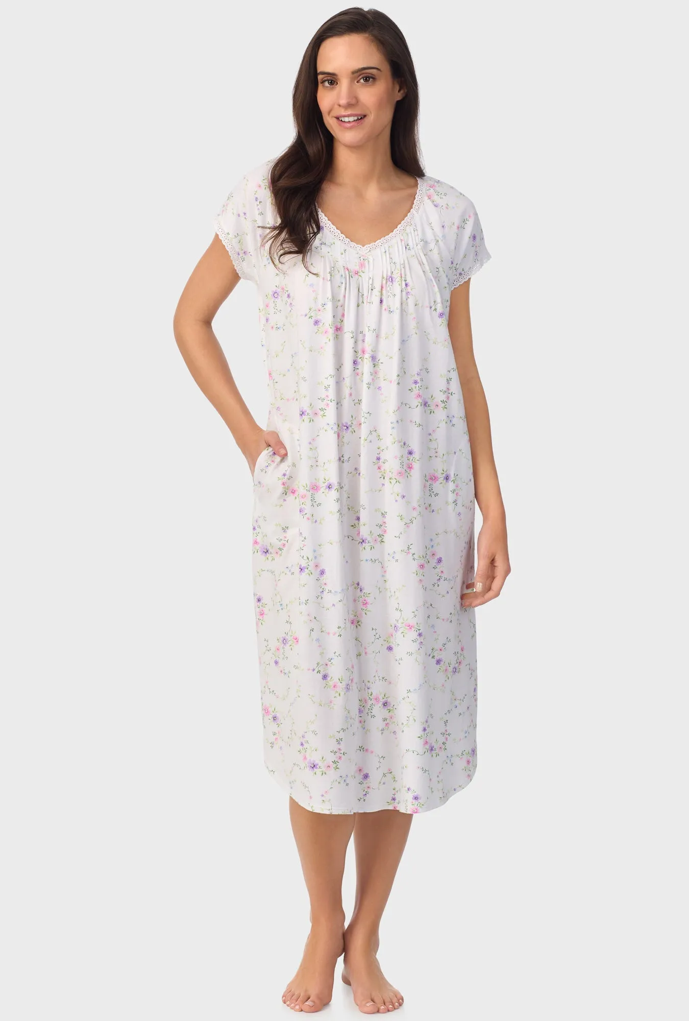 Lilac and Cherry Floral Cap Sleeve Nightgown