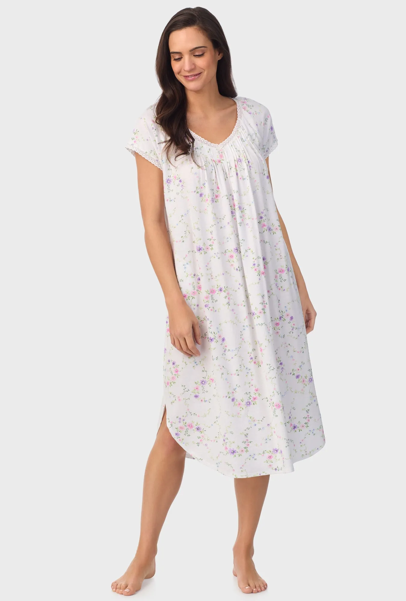 Lilac and Cherry Floral Cap Sleeve Nightgown