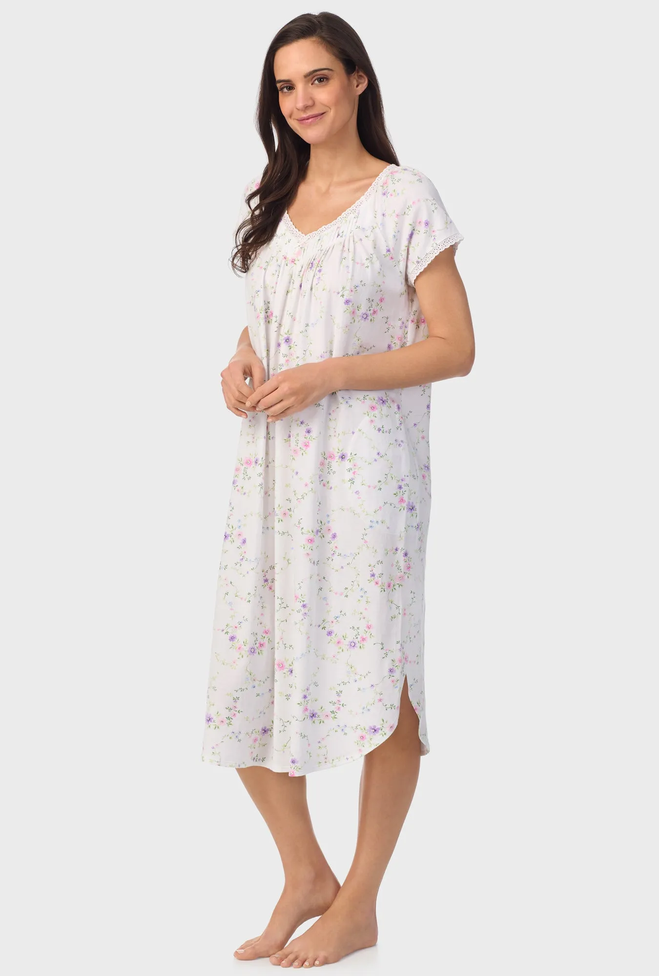 Lilac and Cherry Floral Cap Sleeve Nightgown