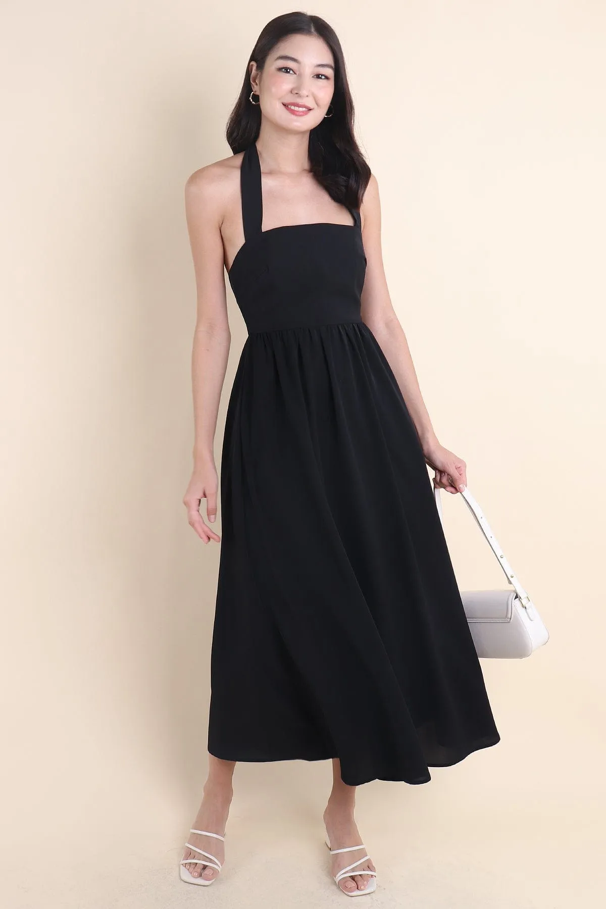 LOHAN TIE-BACK MAXI DRESS IN BLACK