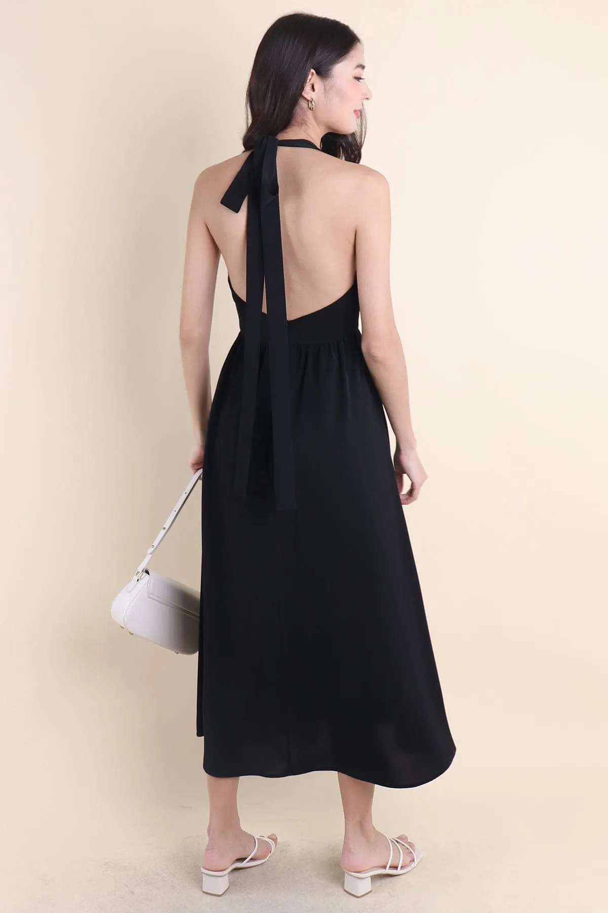 LOHAN TIE-BACK MAXI DRESS IN BLACK