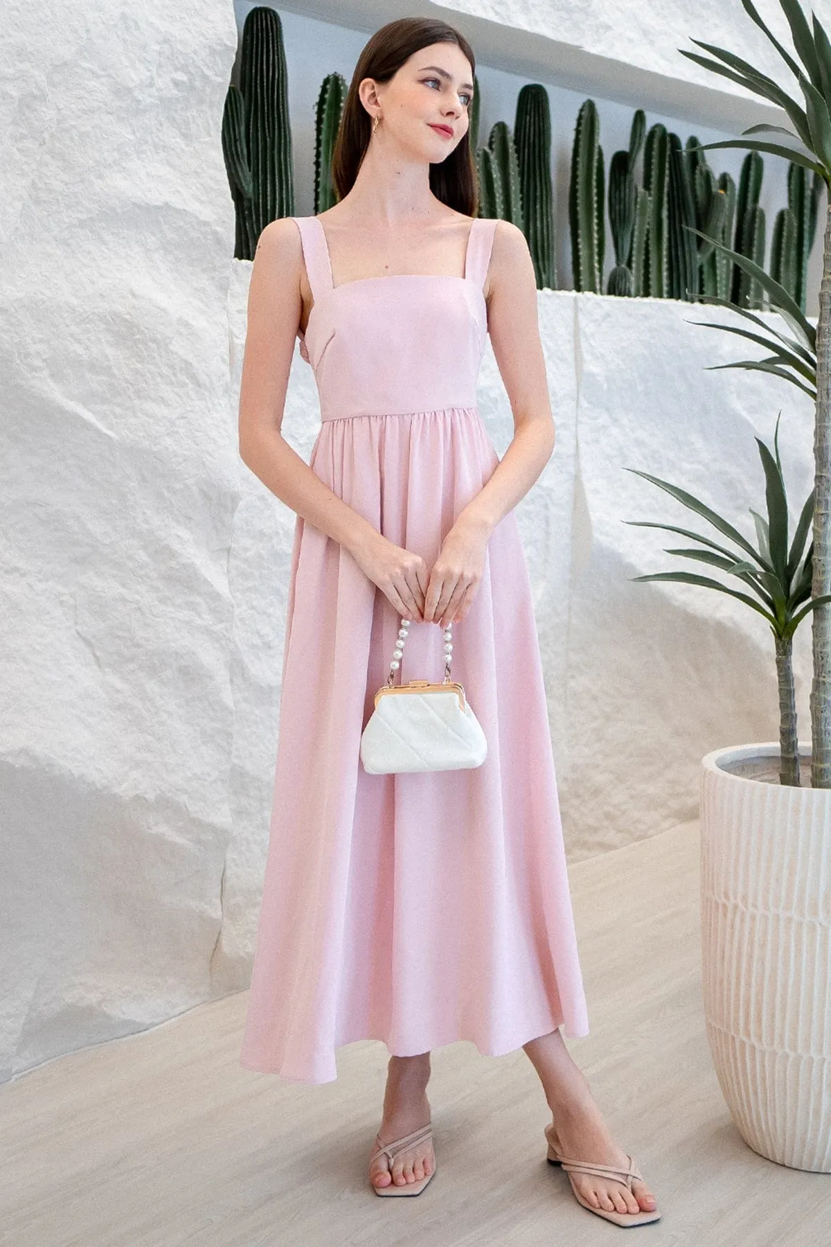 LOHAN TIE-BACK MAXI DRESS IN PINK