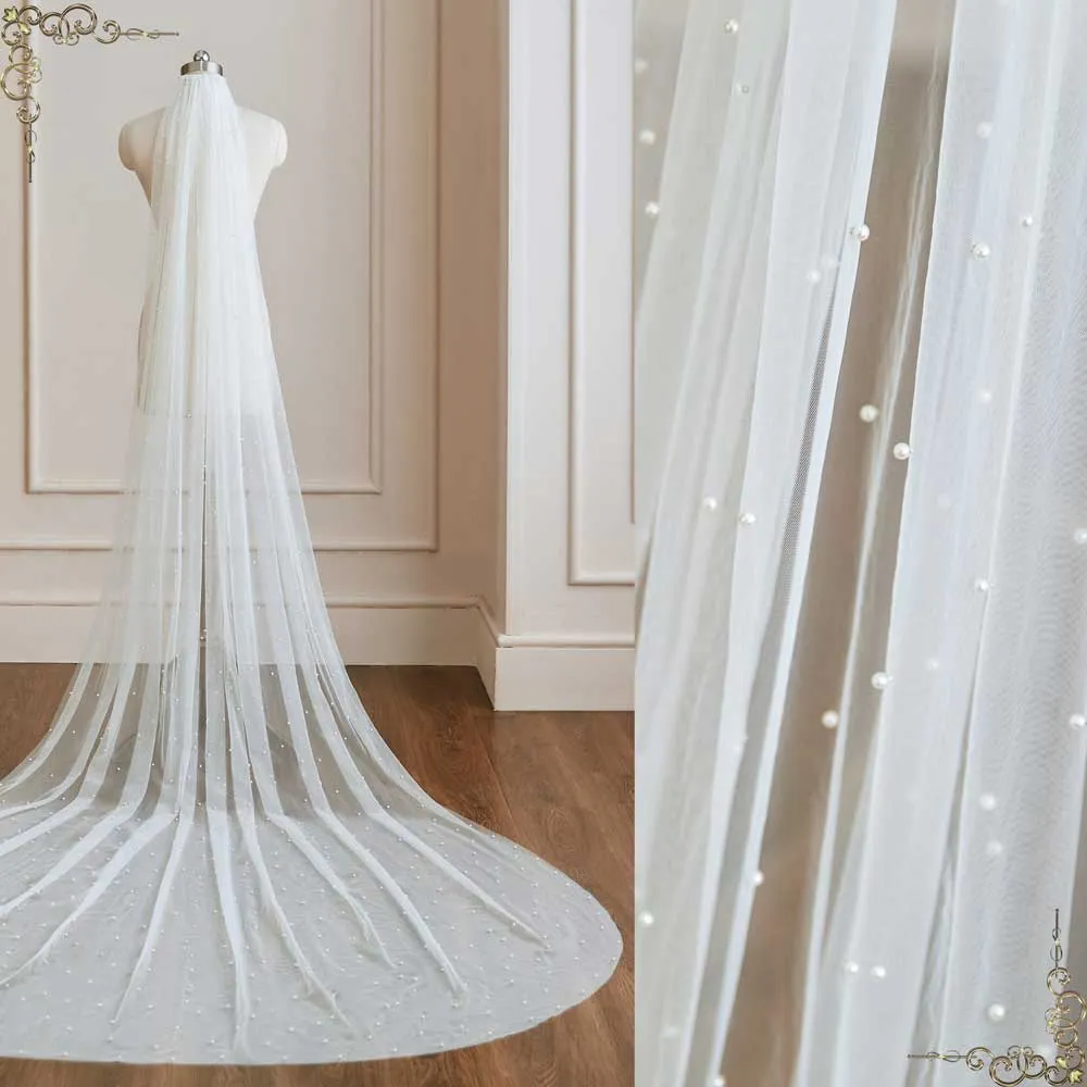 Long Cathedral Wedding Veil with Pearls VG3049