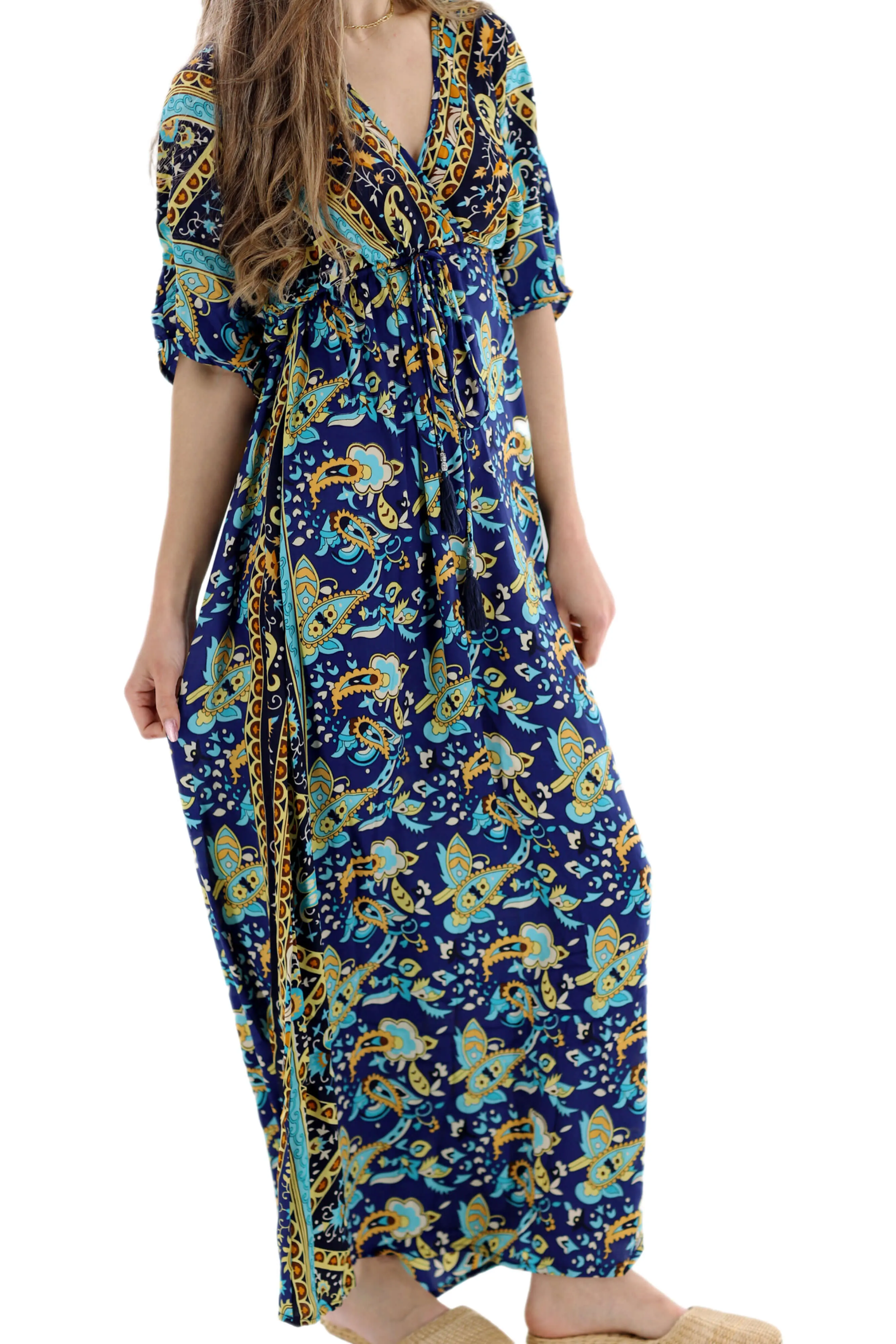 Long Flowy Floral 'Amalia' Maxi Dress in Blue