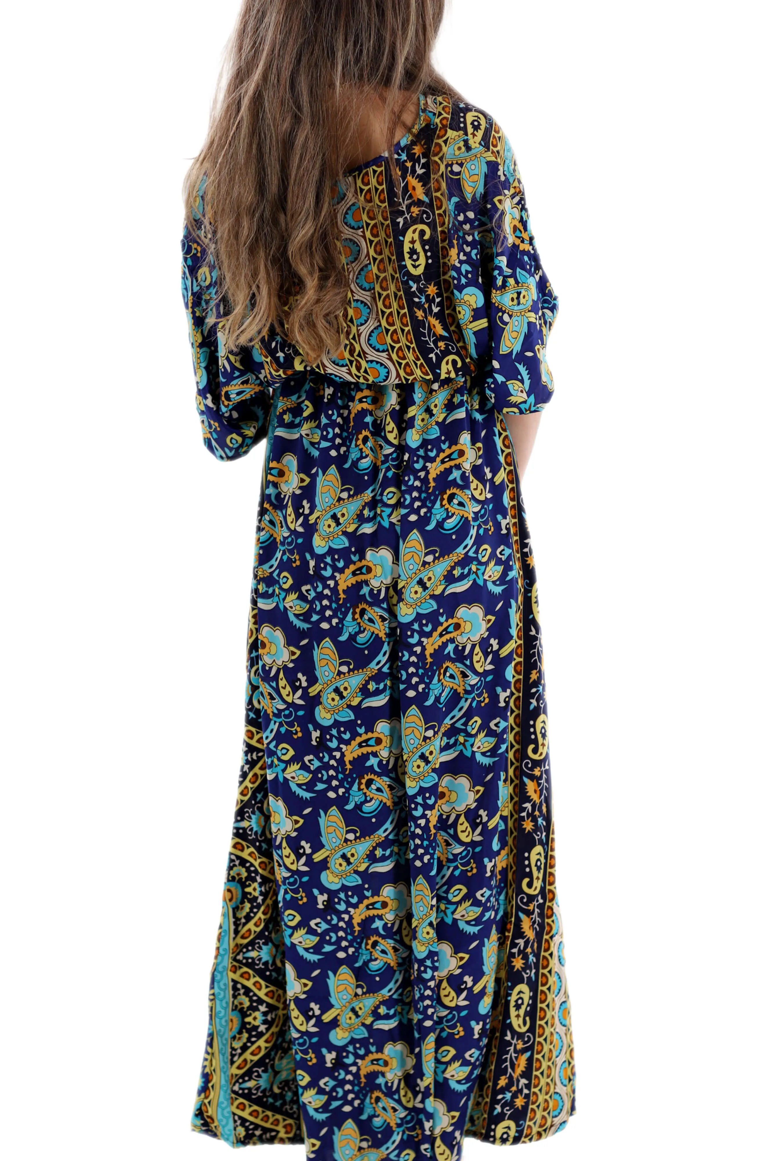 Long Flowy Floral 'Amalia' Maxi Dress in Blue