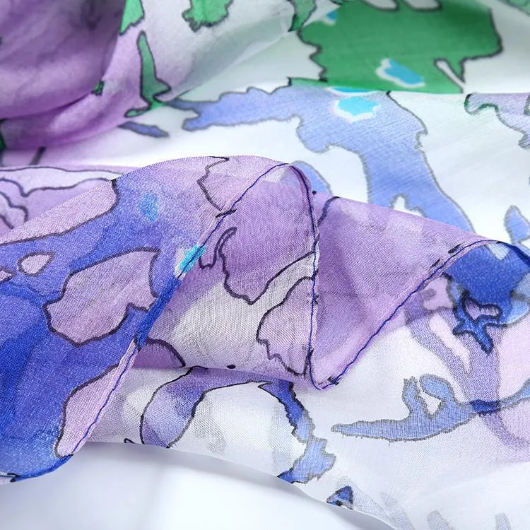 Long Silk Chiffon Scarf Purple Theme Abstract Print SCH069