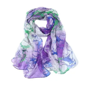 Long Silk Chiffon Scarf Purple Theme Abstract Print SCH069