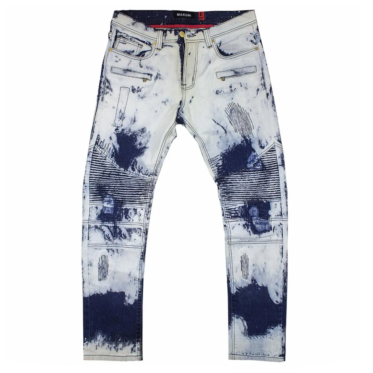 M1764 Makobi Shredded Biker Tie Dye Jeans - Ice Wash