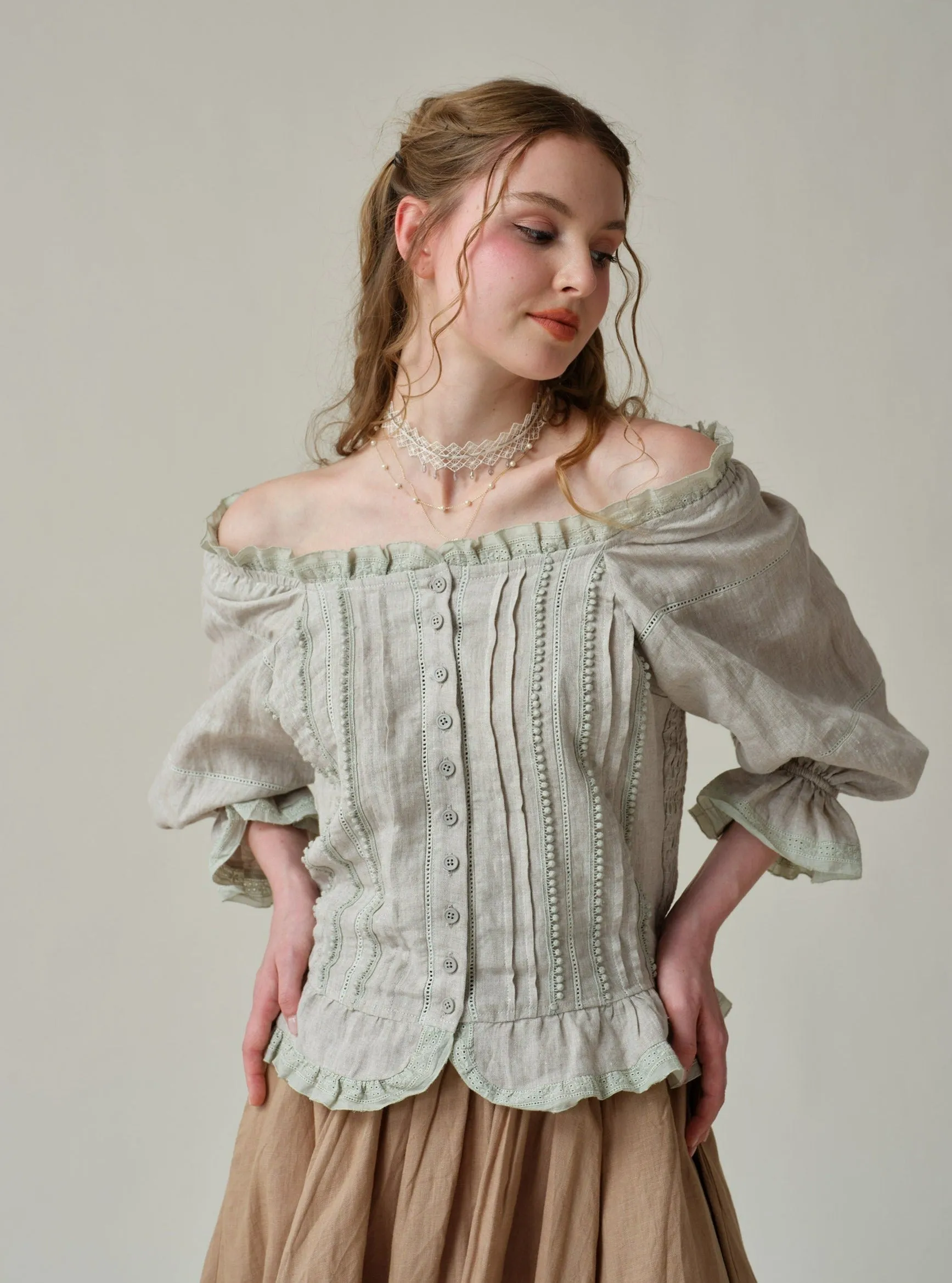 Martha 21 | Handmade lace linen blouse