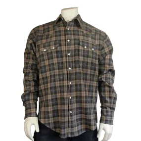 Men’s Brown & Grey Brushed Plaid Western Shirt