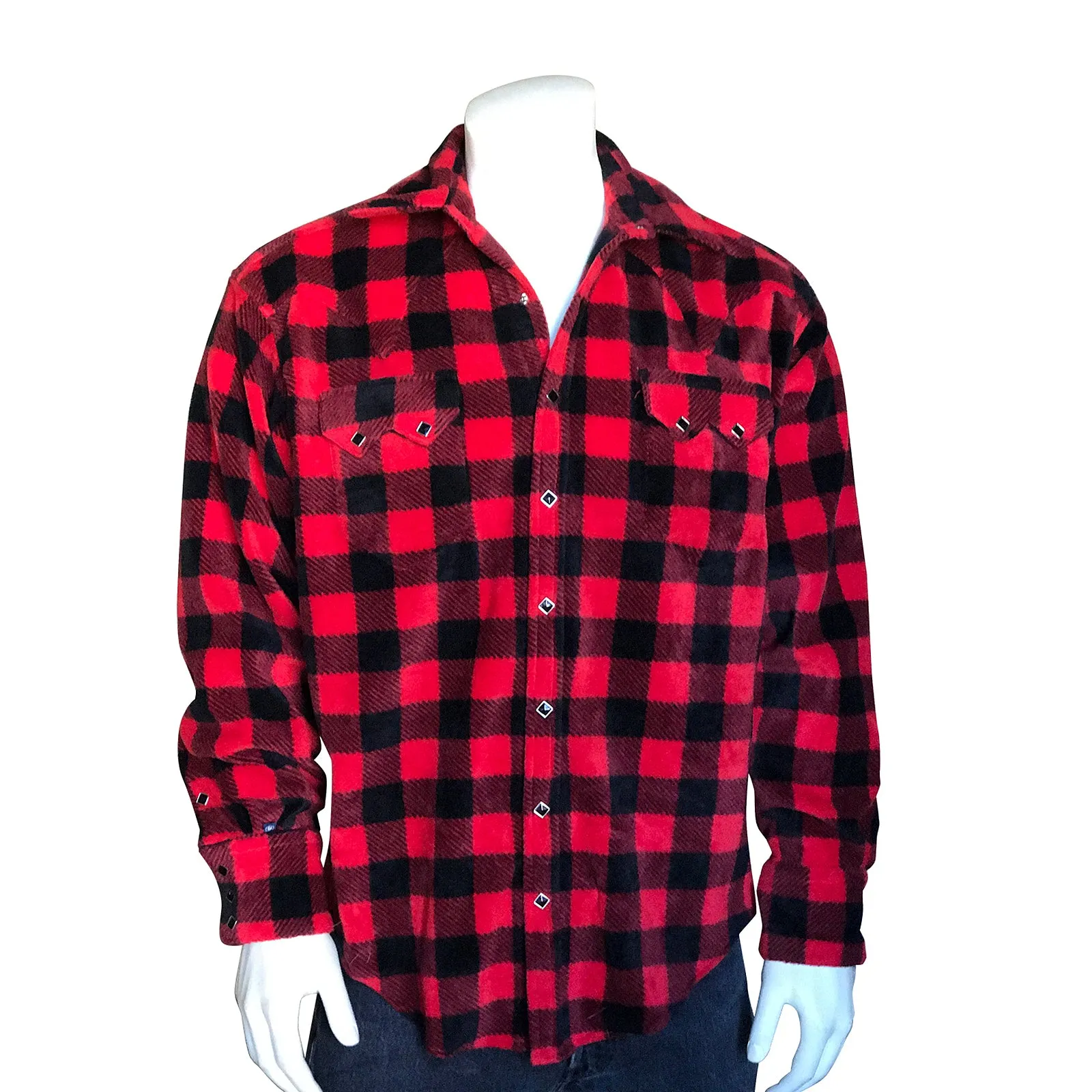 Men's Buffalo Check Fleece Western Shirt in Red & Black