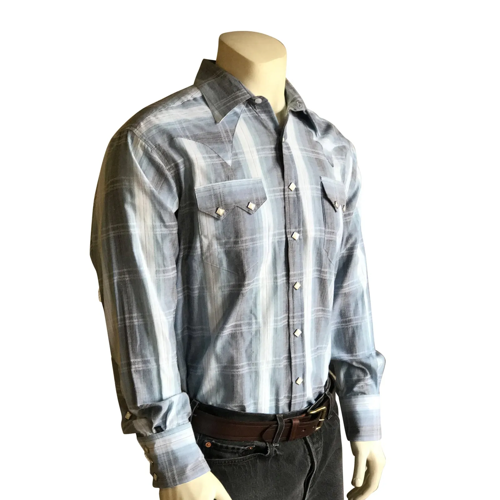 Men's Classic Slate Blue Ombre Stripe Sawtooth Western Shirt