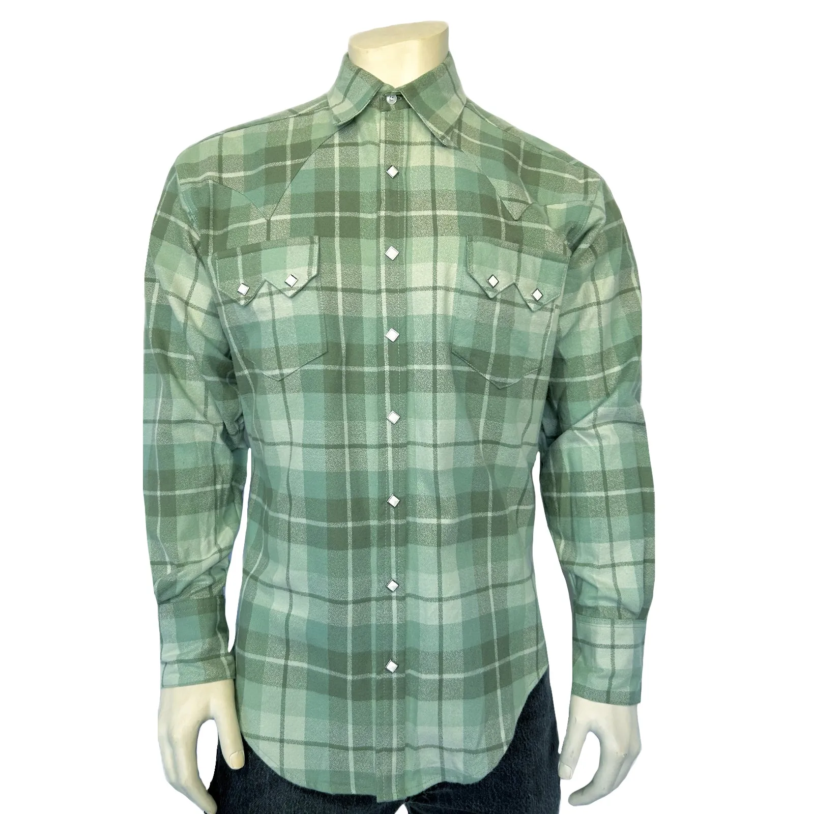 Men's Organic Plush Flannel Sage Green Plaid Western Shirt