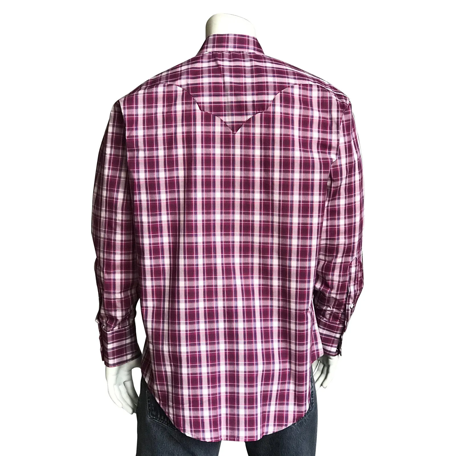 Men’s Plum Pima Cotton Windowpane Plaid Western Shirt