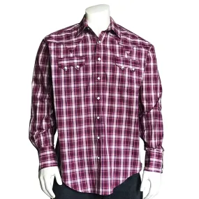 Men’s Plum Pima Cotton Windowpane Plaid Western Shirt