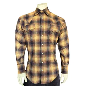 Men's Plush Flannel Beige & Black Plaid Western Shirt