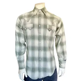 Men's Plush Flannel Green & Beige Plaid Western Shirt