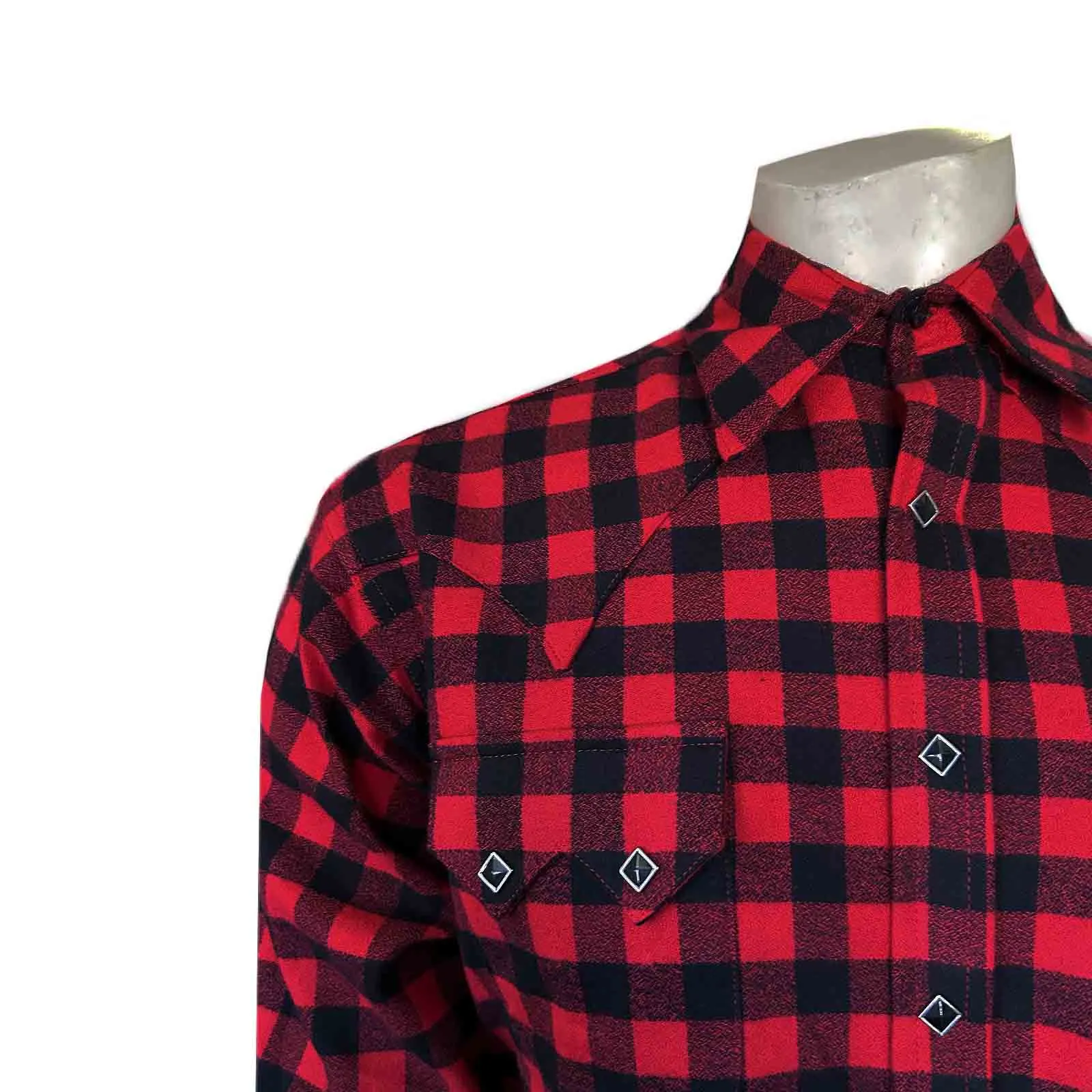 Men's Plush Flannel Red & Black Buffalo Check Western Shirt