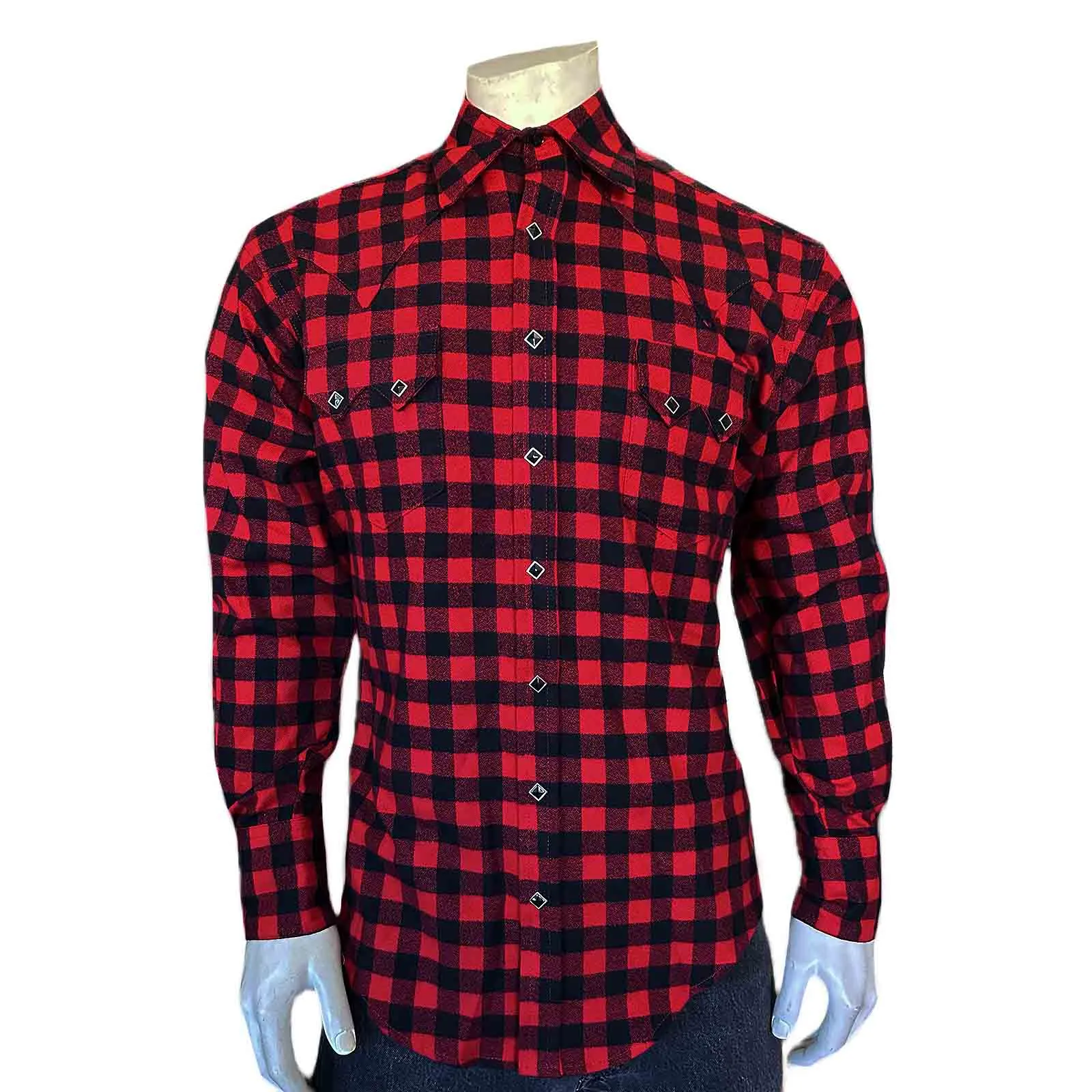 Men's Plush Flannel Red & Black Buffalo Check Western Shirt