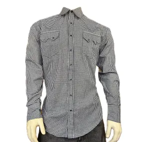 Men's Slim Fit Black Gingham Check Western Shirt