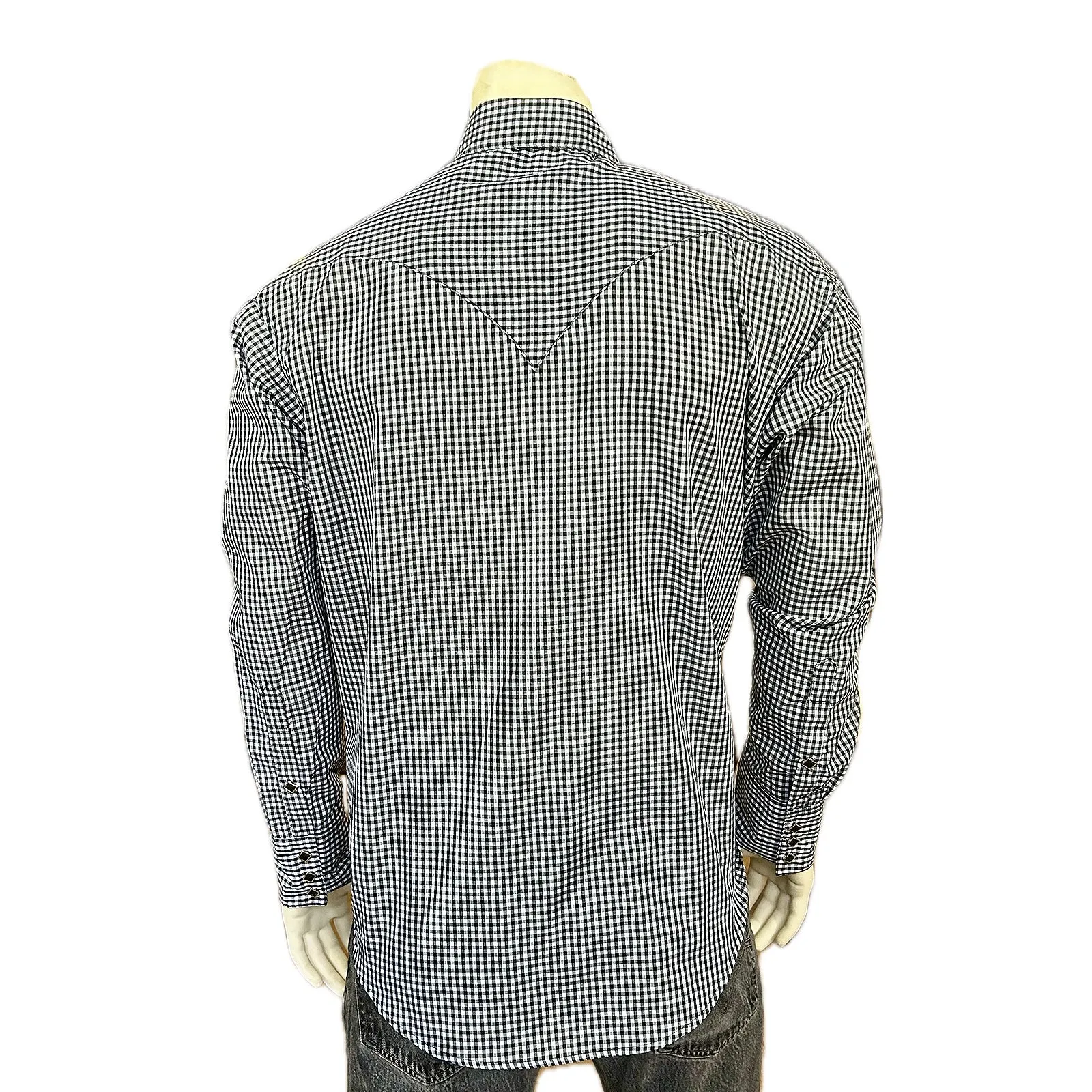 Men's Slim Fit Black Gingham Check Western Shirt