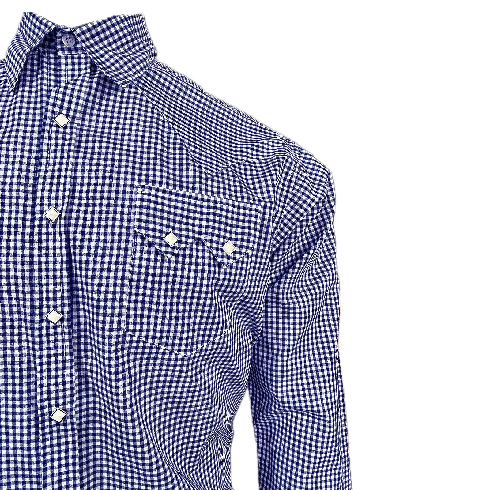 Men's Slim Fit Navy Gingham Check Western Shirt