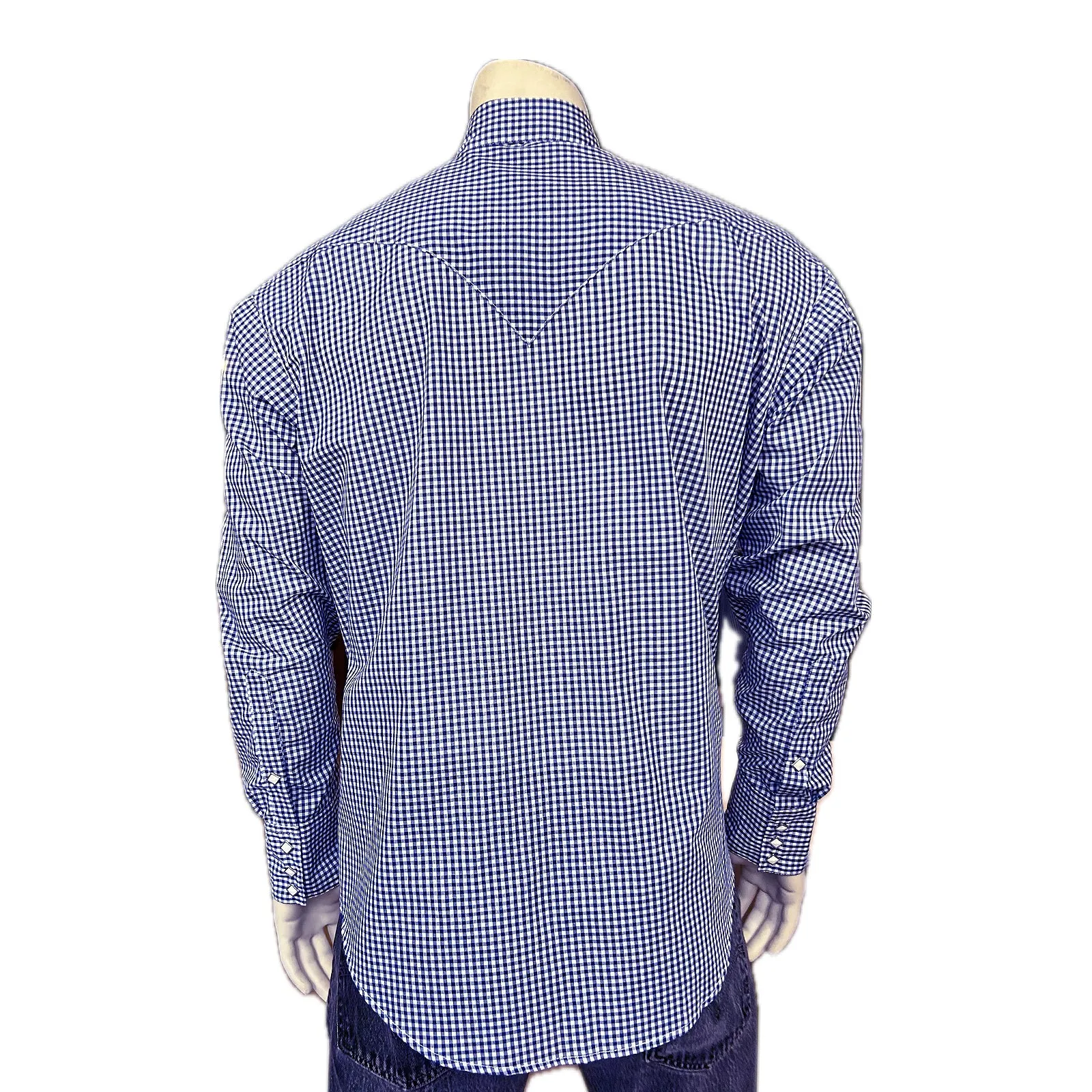 Men's Slim Fit Navy Gingham Check Western Shirt