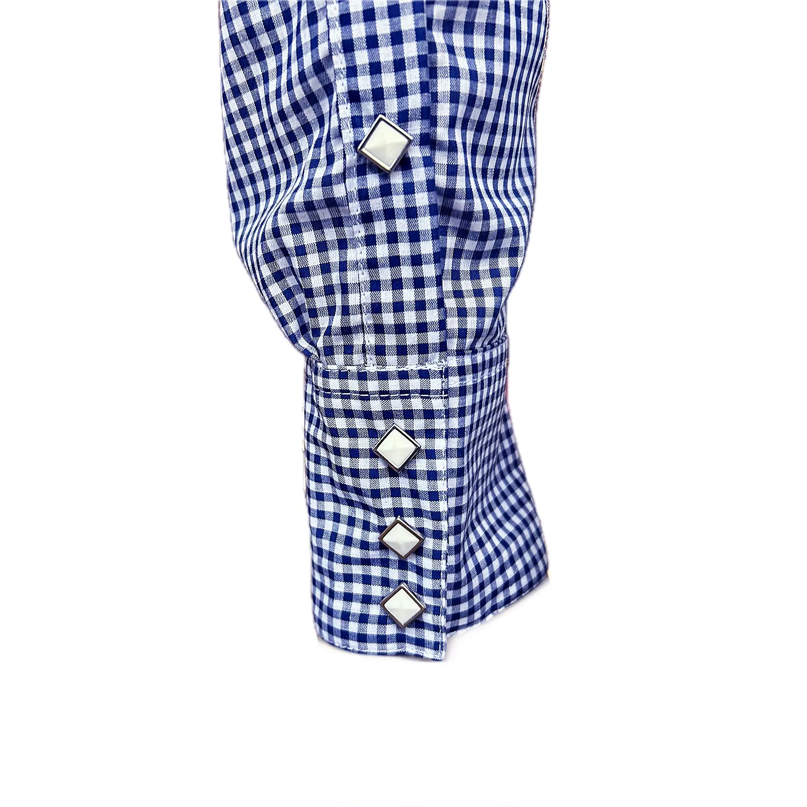 Men's Slim Fit Navy Gingham Check Western Shirt