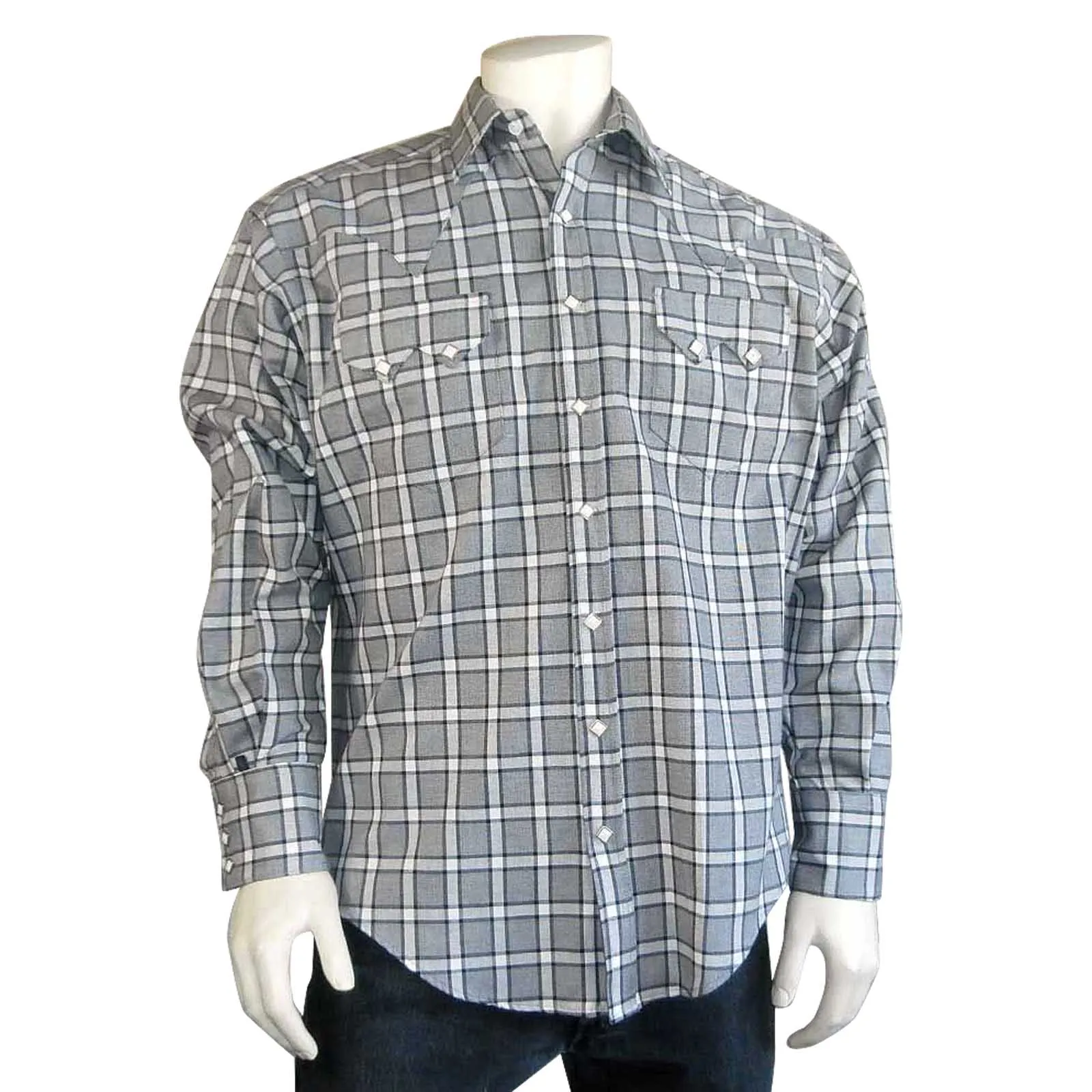 Men’s Ultra-Soft Grey Rayon Check Western Shirt