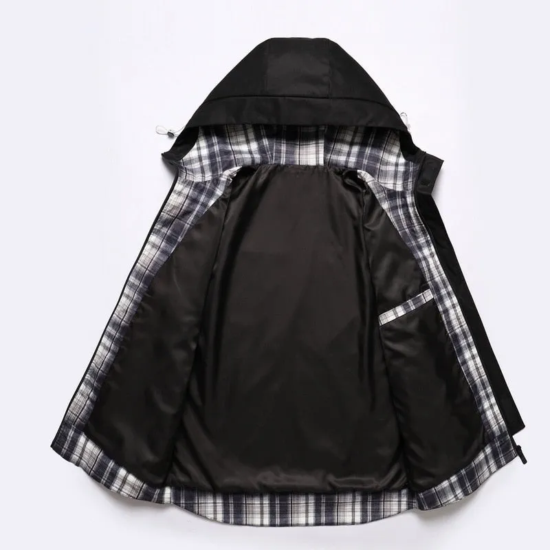 Men's Windbreaker Jackets Spring Autumn Fashion Patchwork Plaid Hooded Coat Male Clothing Casual Jackets 8XL