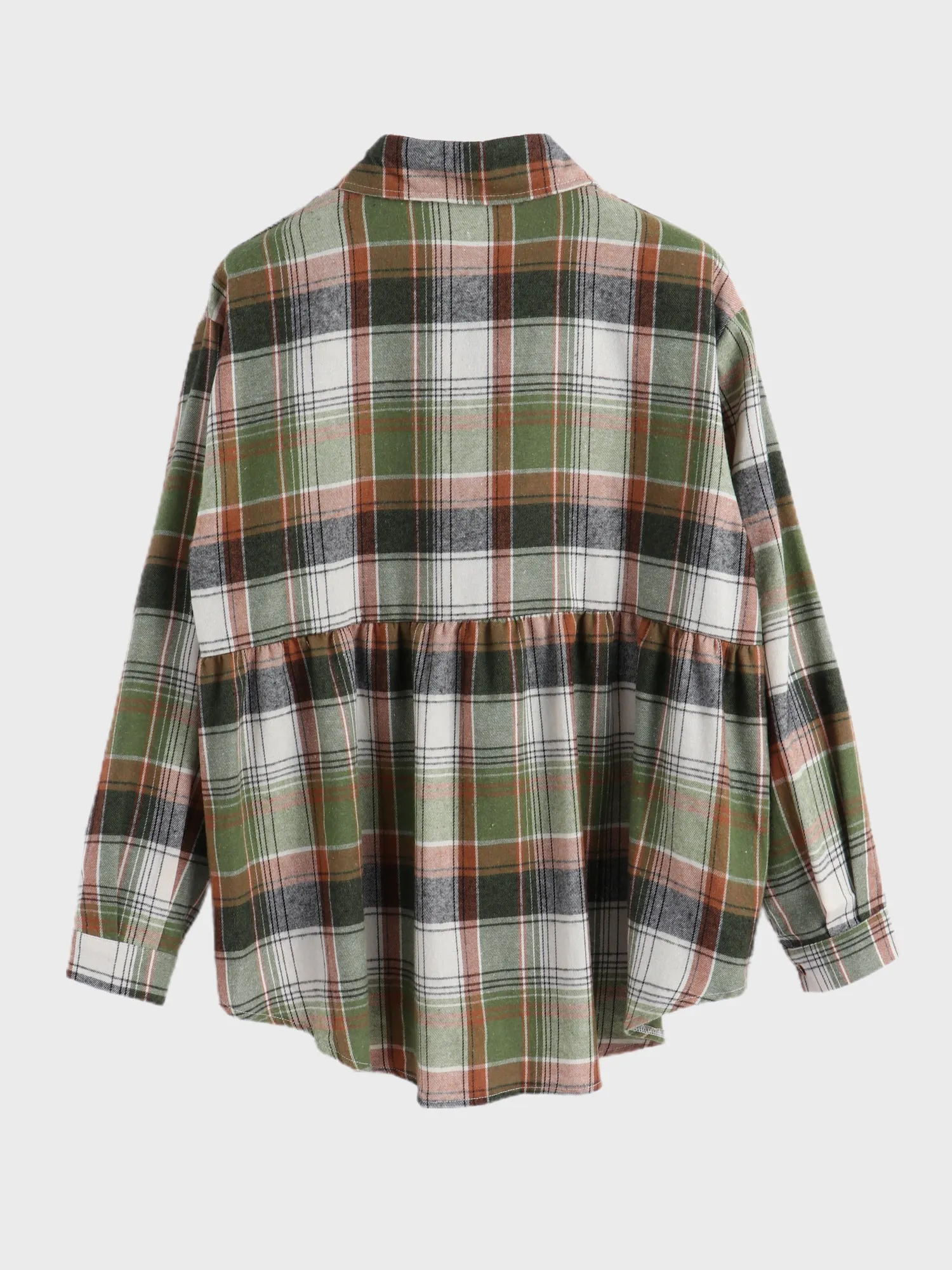 Midsize Lapel Long Sleeve Plaid Shirt with Pocket