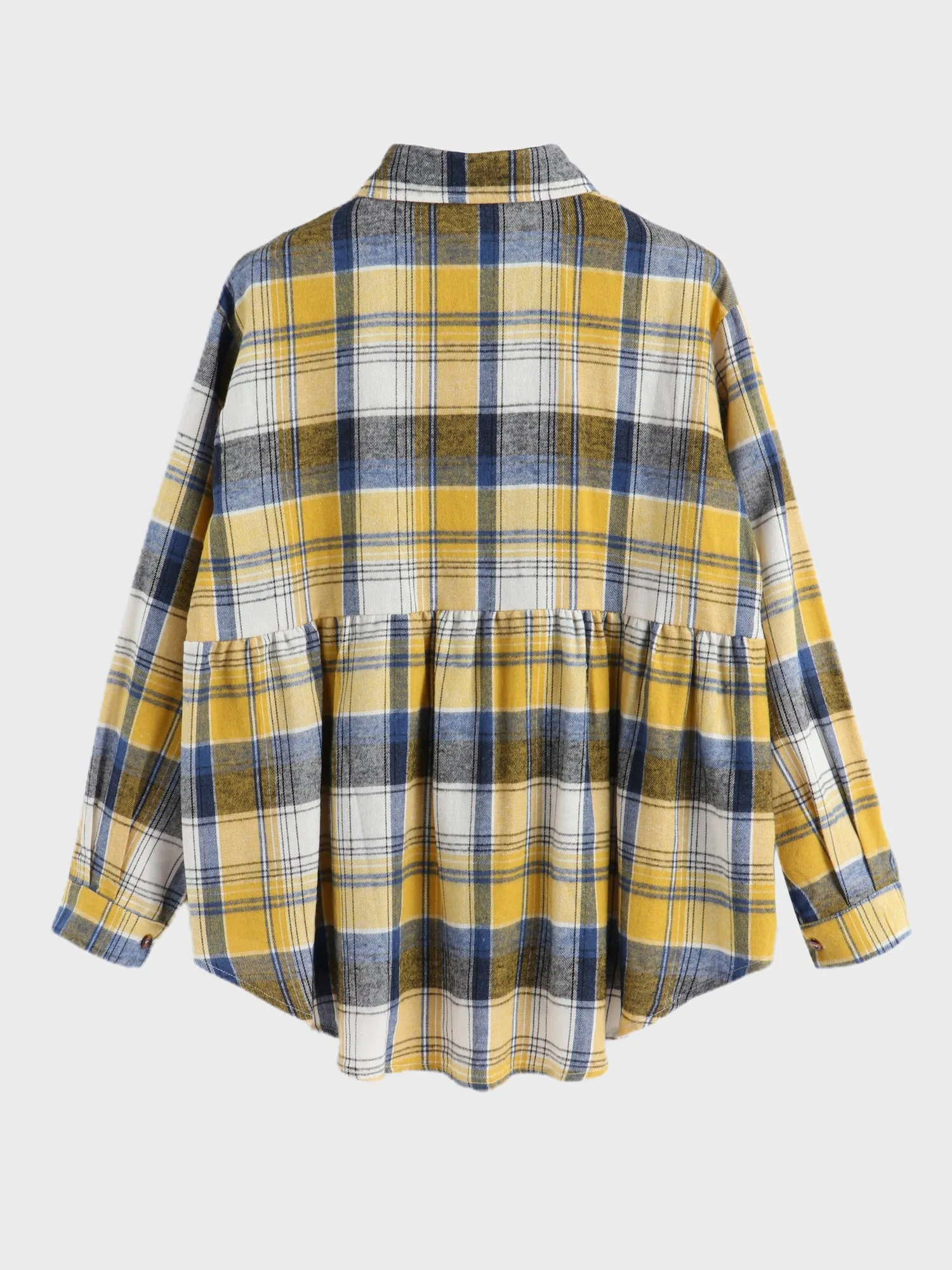 Midsize Lapel Long Sleeve Plaid Shirt with Pocket