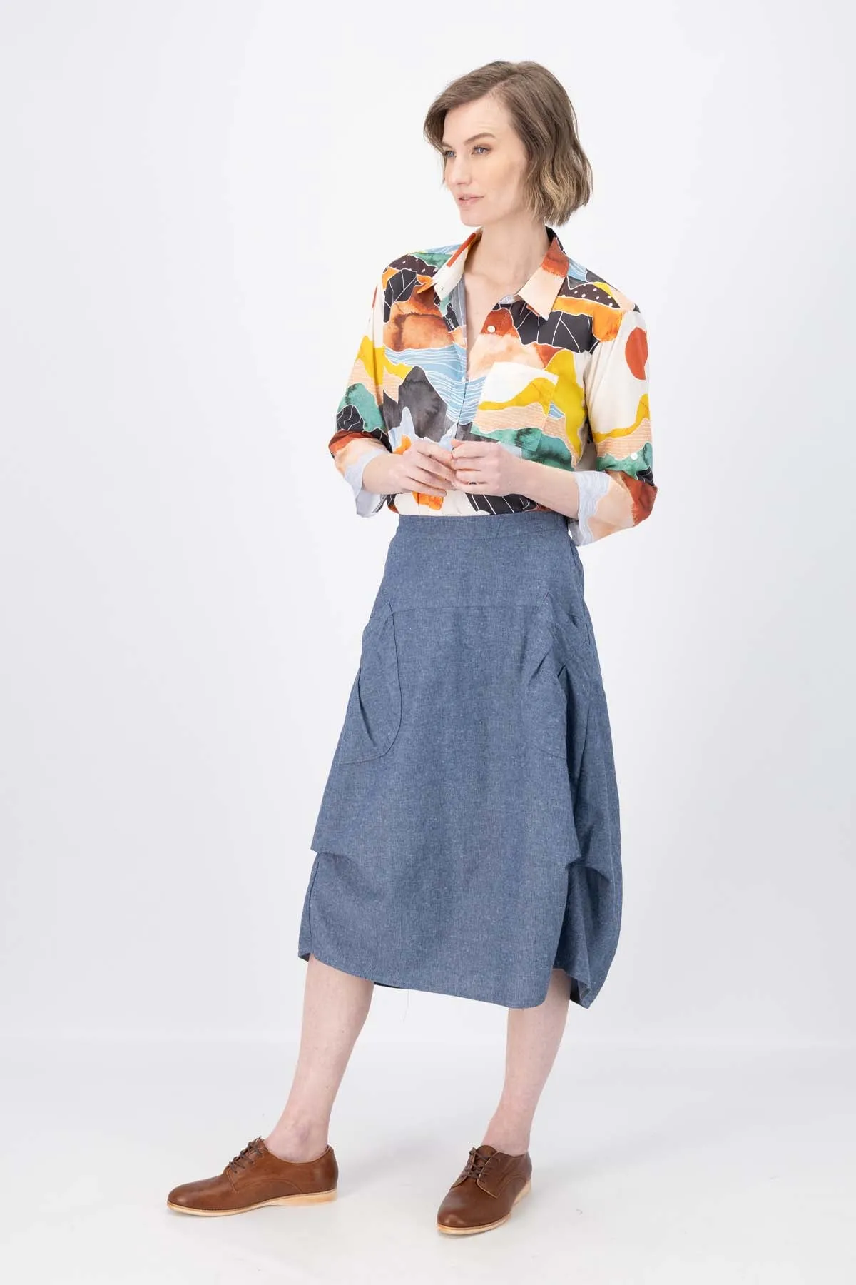 Milwaukee Traveller Skirt Stone Blue in Cotton/Linen