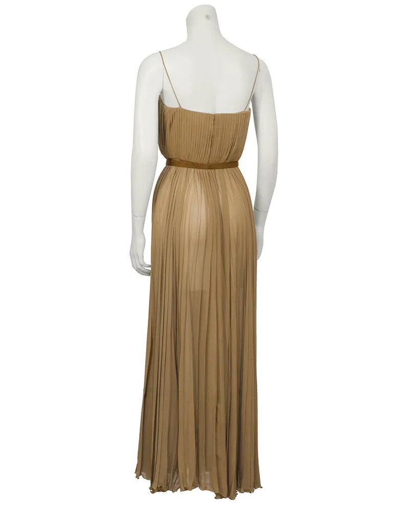 Mocha Chiffon Pleated Gown w/ Belt