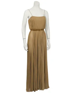 Mocha Chiffon Pleated Gown w/ Belt