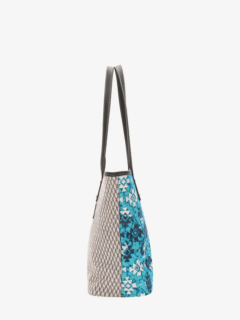 Montana West Turquoise Aztec Print Canvas Tote Bag