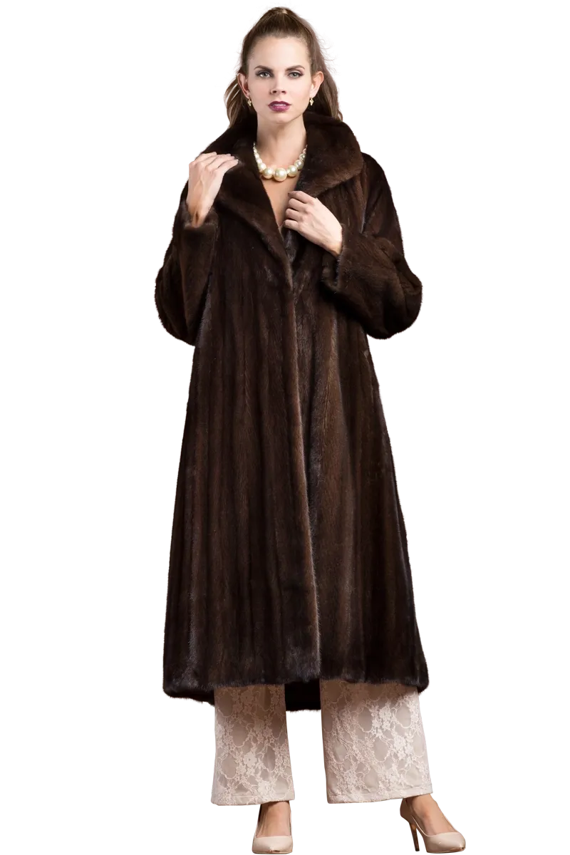 Natural Mink Fur Coat - Wing Collar - Straight Sleeve