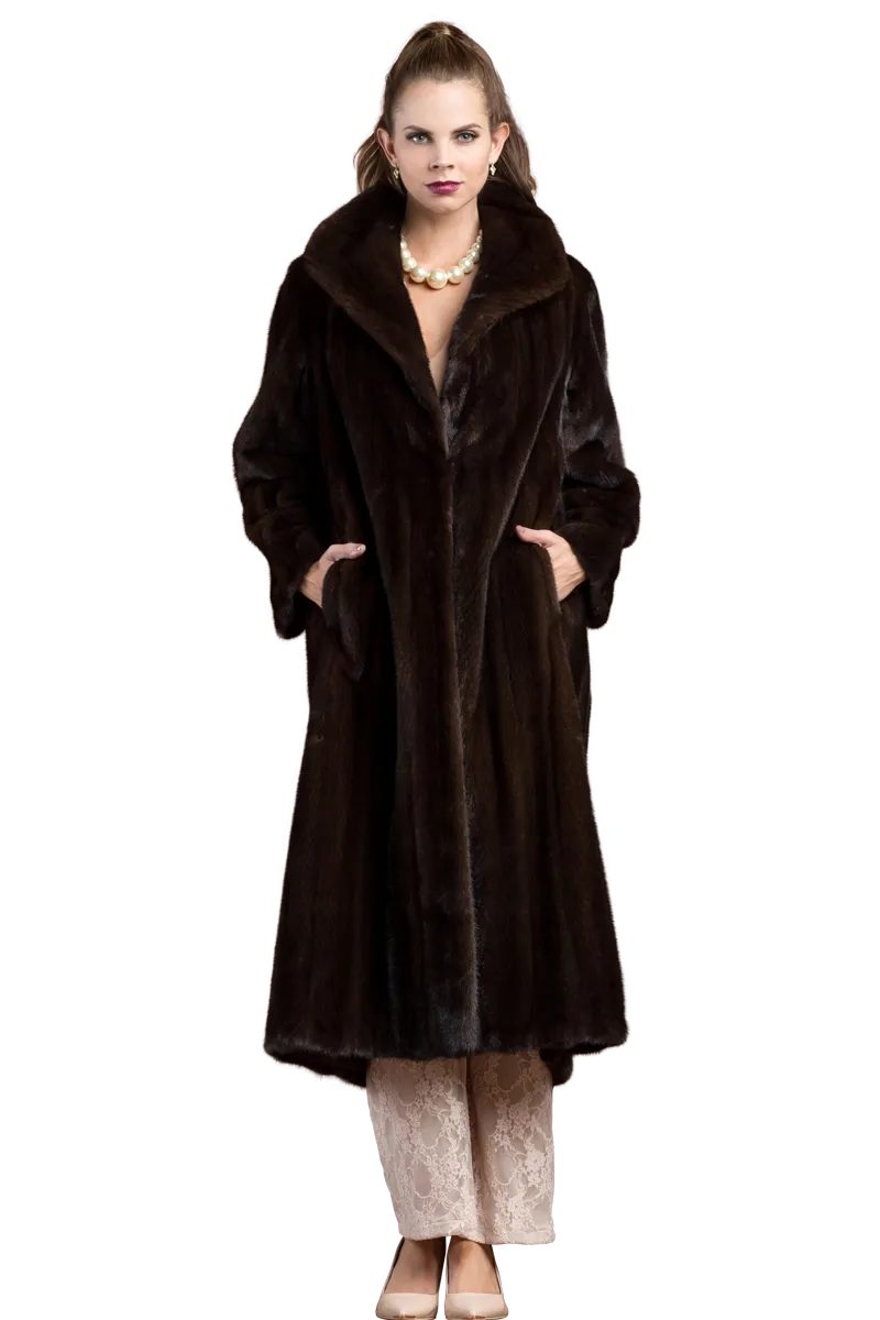 Natural Mink Fur Coat - Wing Collar - Straight Sleeve