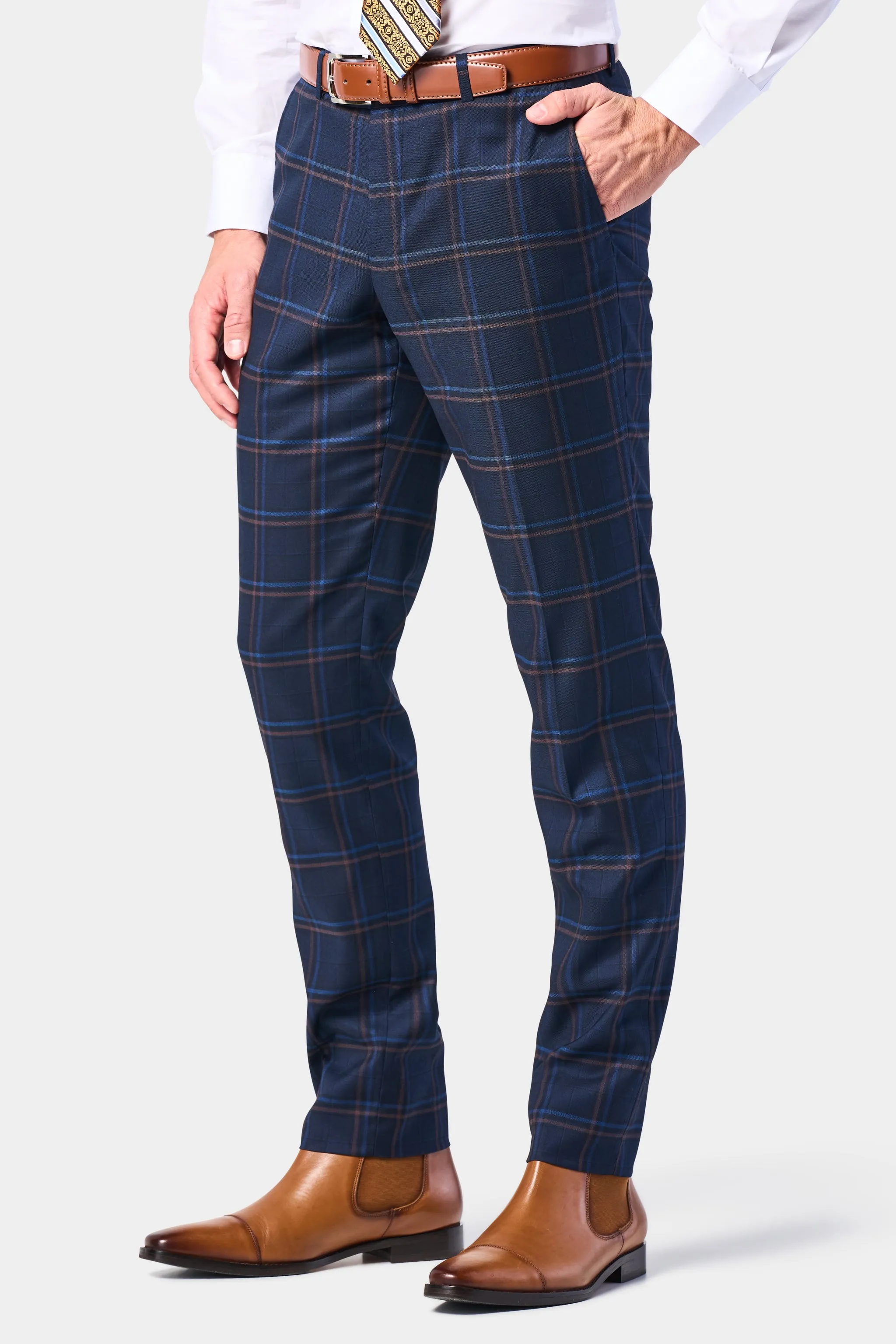 Navy Rust Plaid 3 Piece Suit