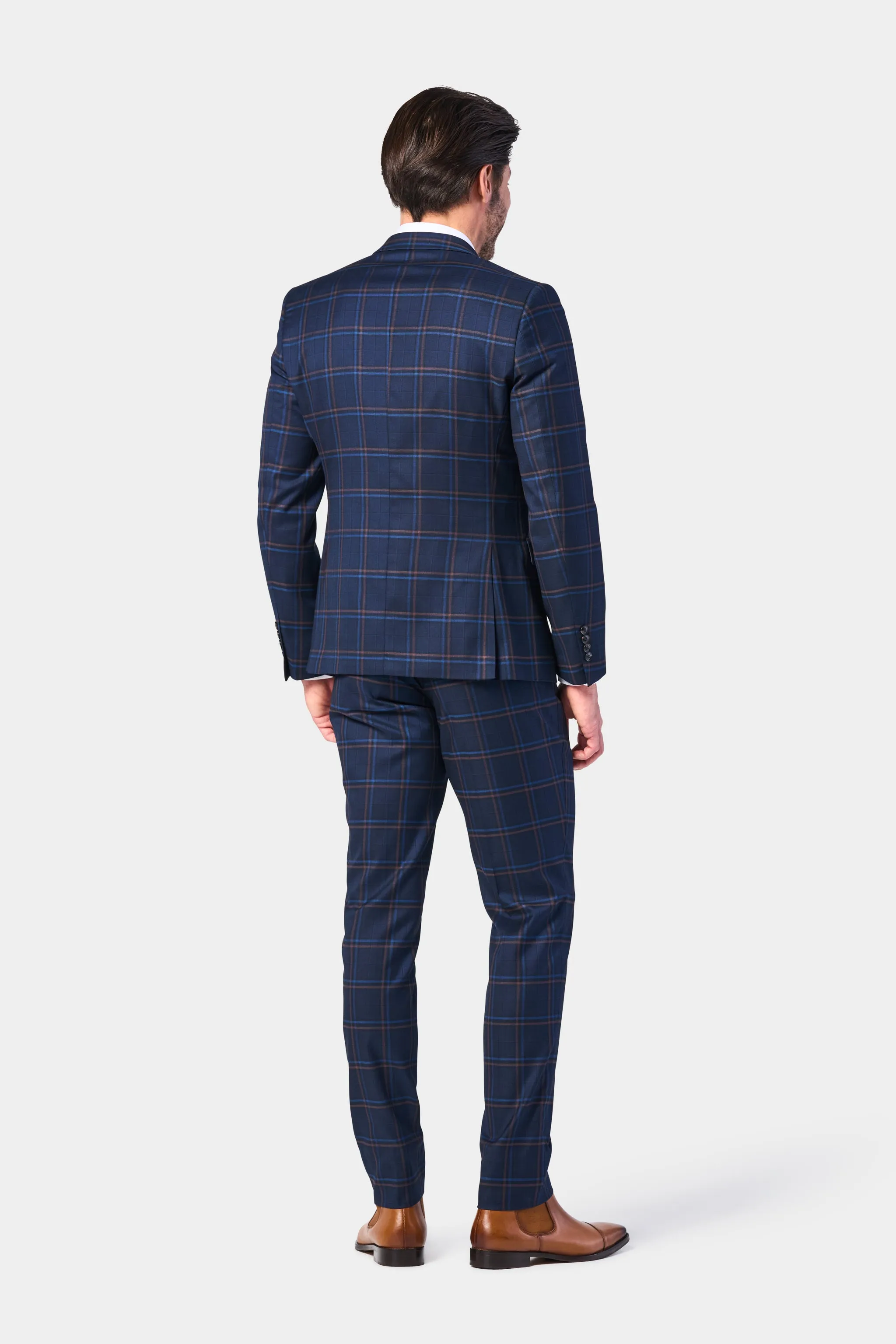 Navy Rust Plaid 3 Piece Suit