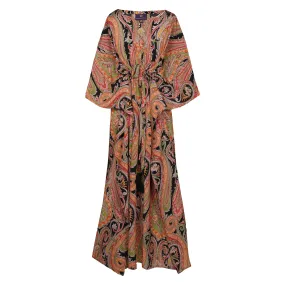 Nera Principessa Paisley Italian Silk Maxi Kaftan Dress