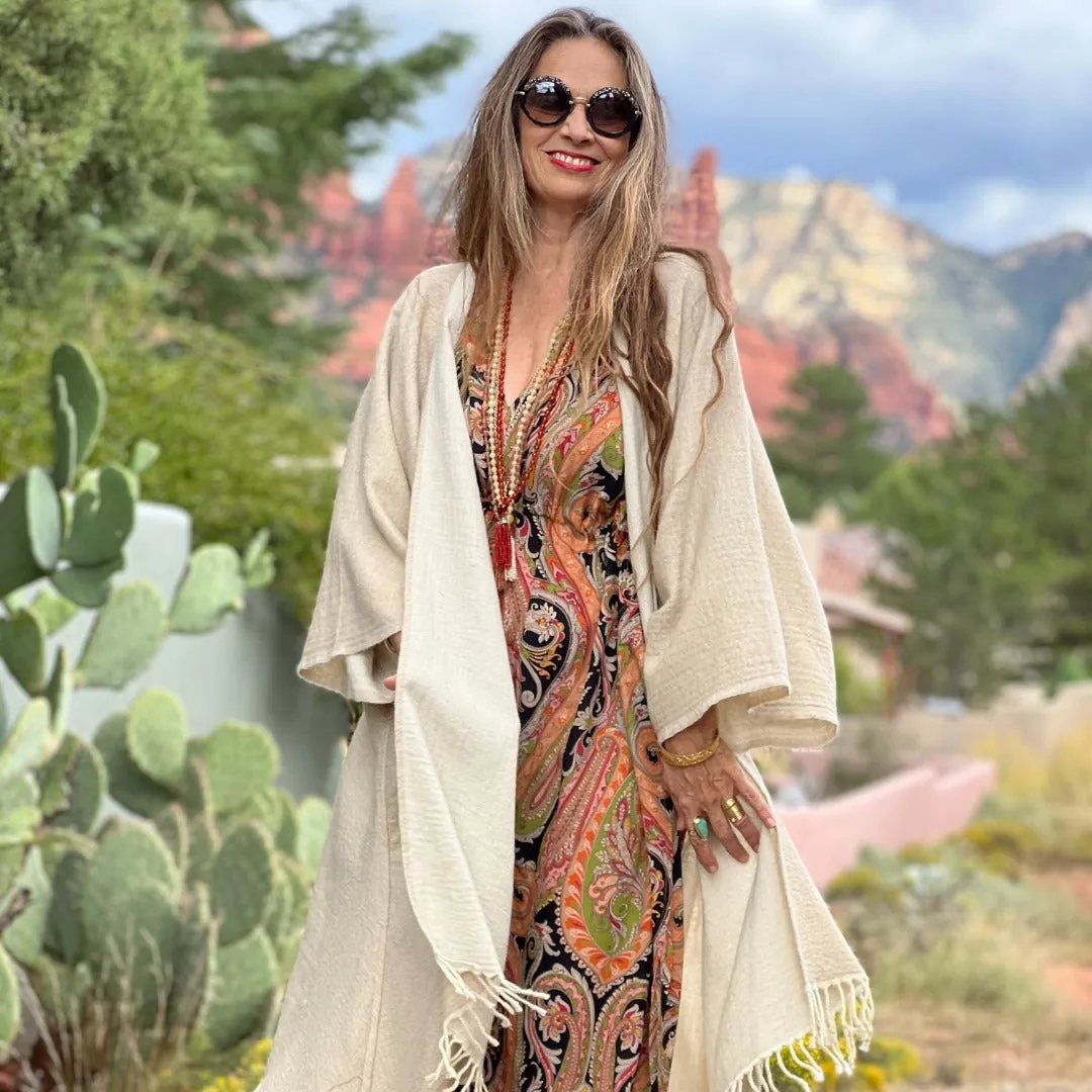 Nera Principessa Paisley Italian Silk Maxi Kaftan Dress