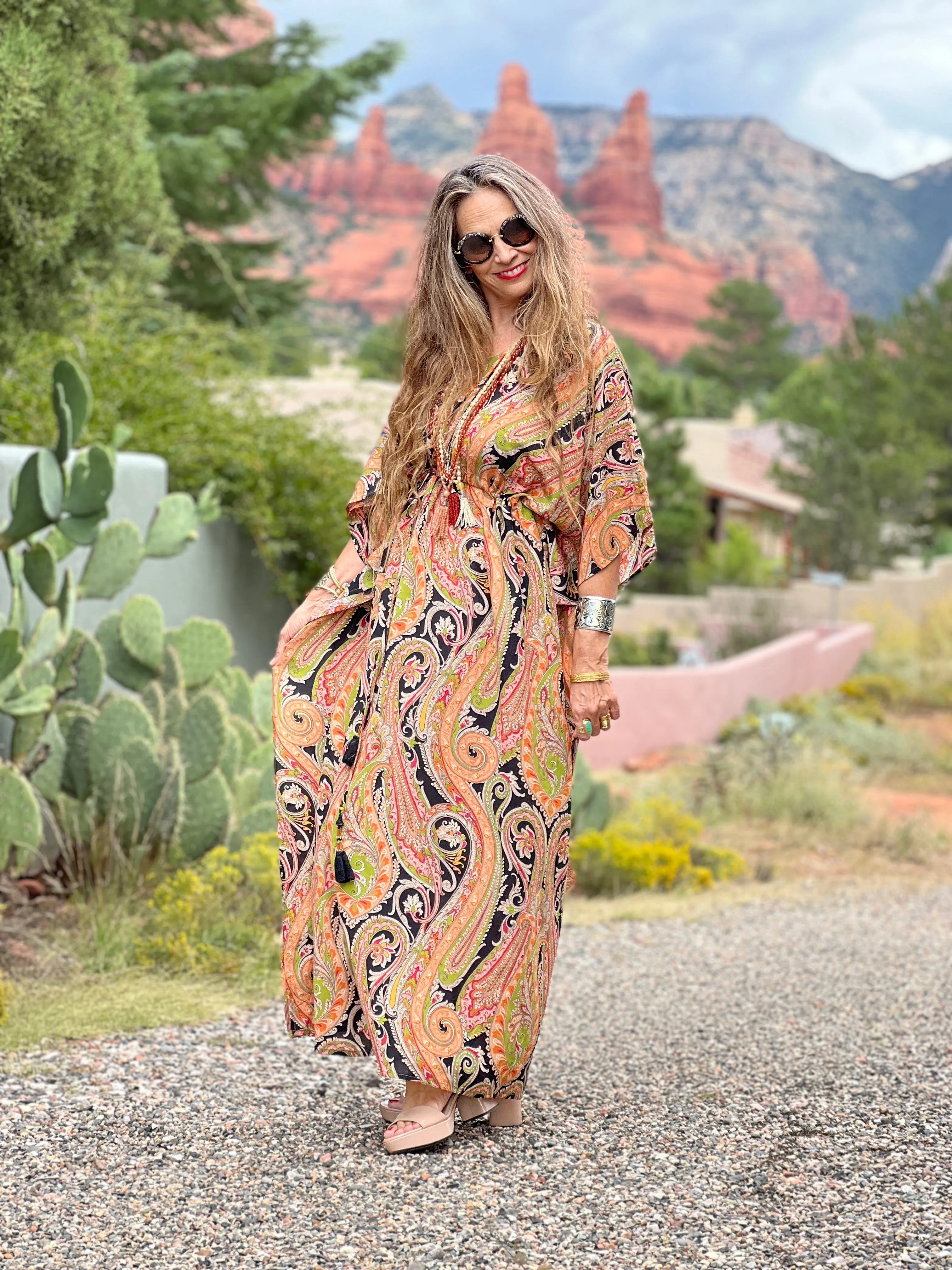 Nera Principessa Paisley Italian Silk Maxi Kaftan Dress