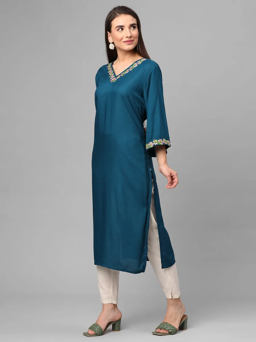 Peacock Blue Embroidered Kurta