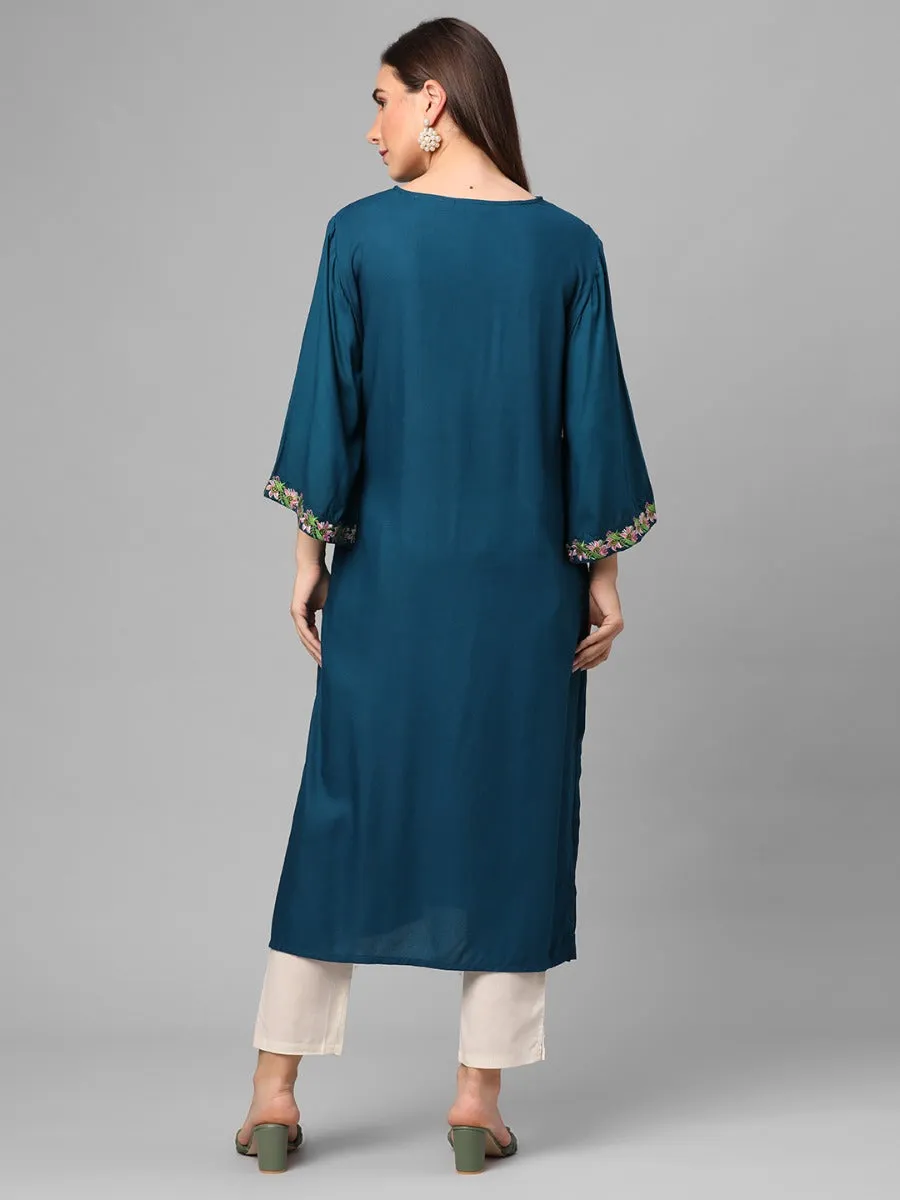 Peacock Blue Embroidered Kurta